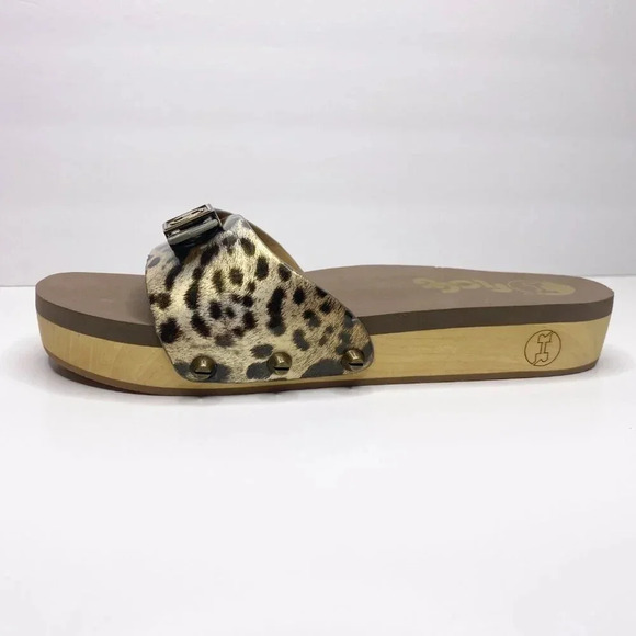 NEW Flogg Melanie Sandals Animal Print Wooden Platform Slides Retro Y2K Size 7.5 - Picture 3 of 10